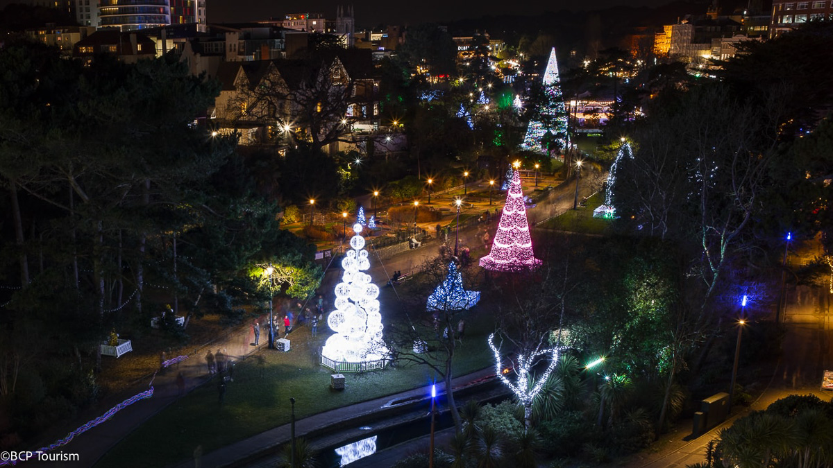 Ariel view of Christmas tree festival