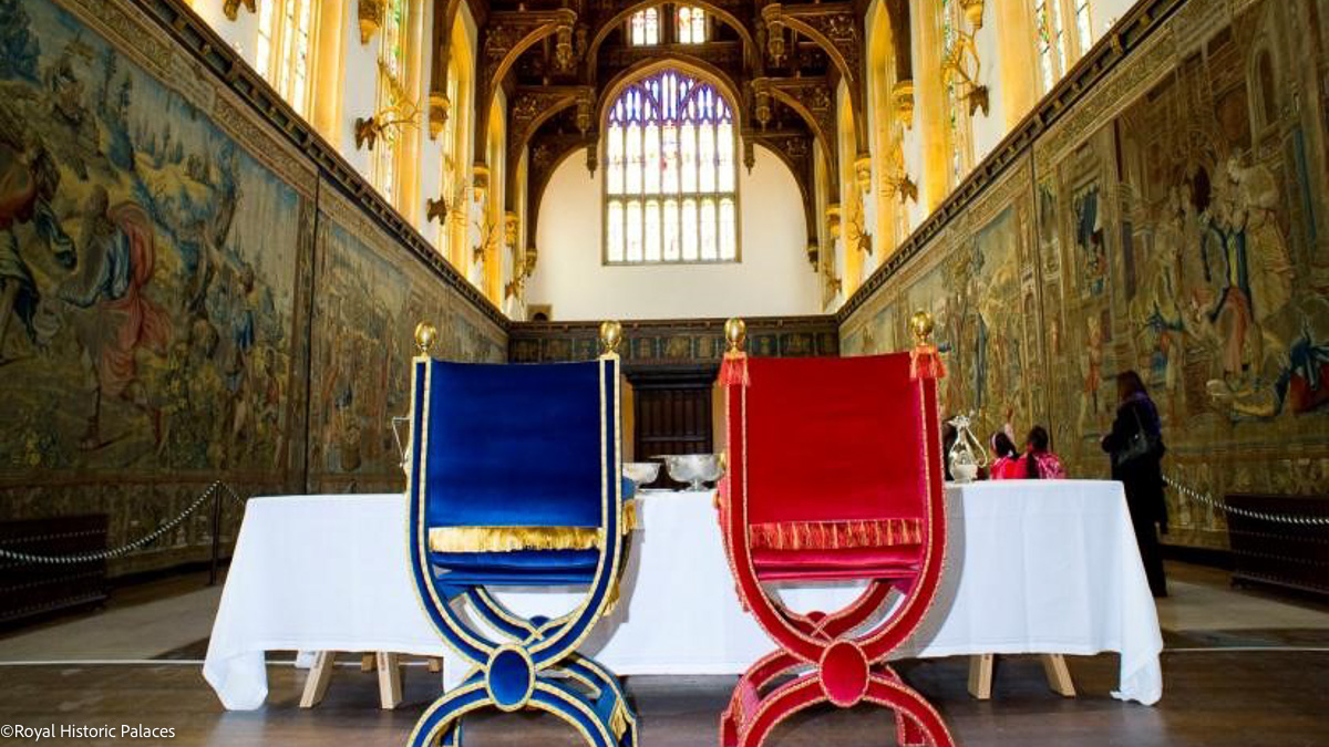 inside Hampton Court, the great hall